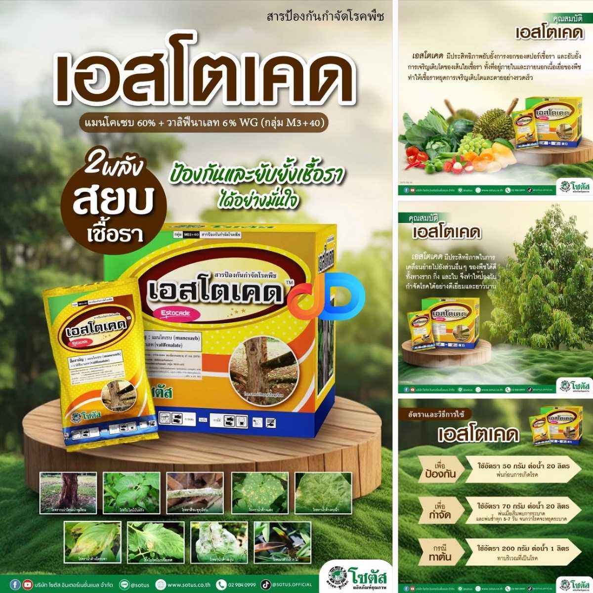 เอสโตเคด 100 กรัม สารป้องกันกำจัดโรคราน้ำค้าง โรคใบไหม้ โรครากเน่าโคนเน่าในทุเรียน