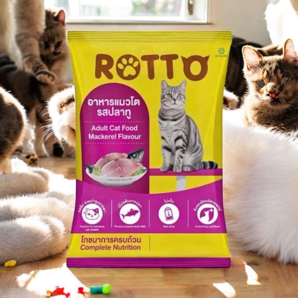 ￼( 1 กิโลกรัม ) Rotto ร็อตโต้ อาหารแมวโต  รสปลาทู(ไม่เค็ม)  โภชนาการครบถ้วน รับรองโดยสัตว์แพทย์