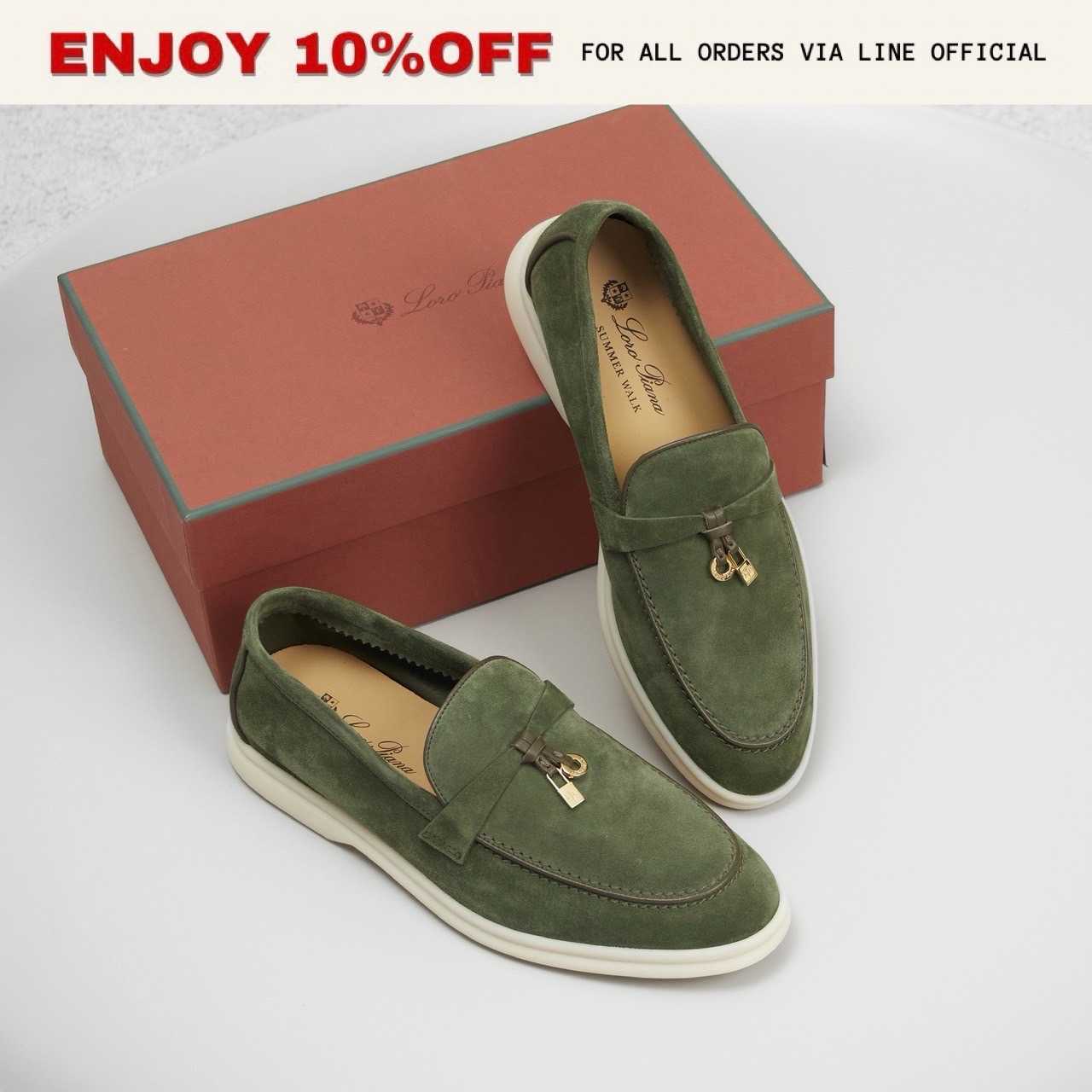 NEW! LORO PIANA Summer Charms Walk Loafers สี Ribbon Green | Shoes