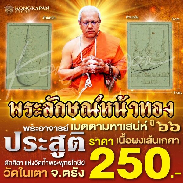 พระลักษณ์หน้าทอง เนื้อผงเส้นเกศา พระอาจารย์ประสูติ วัดในเตา จ.ตรัง