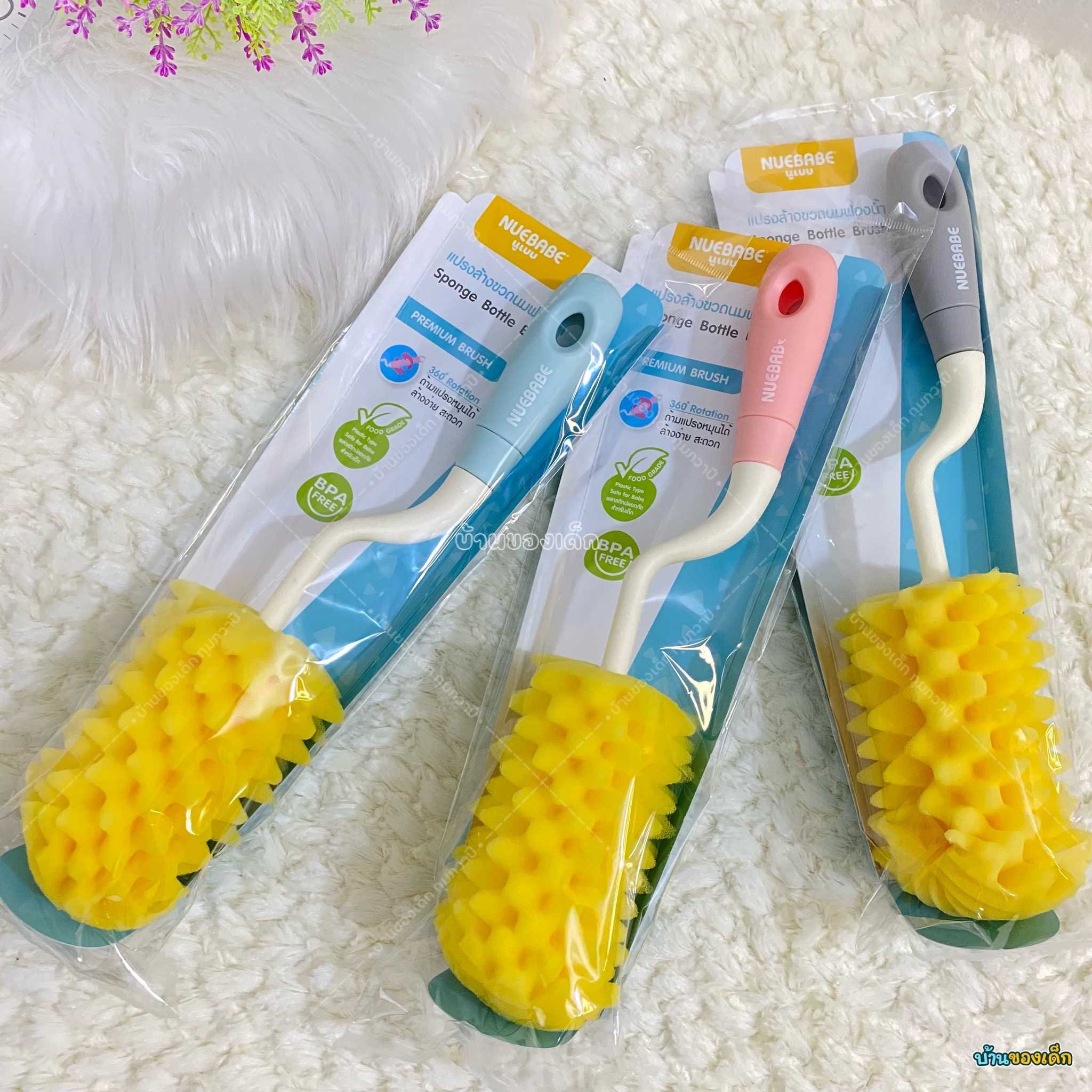 Nuebabe แปรงล้างขวดนมฟองน้ำ Sponge Bottle Brush ด้ามหมุน 360 องศา รุ่น BC0007
