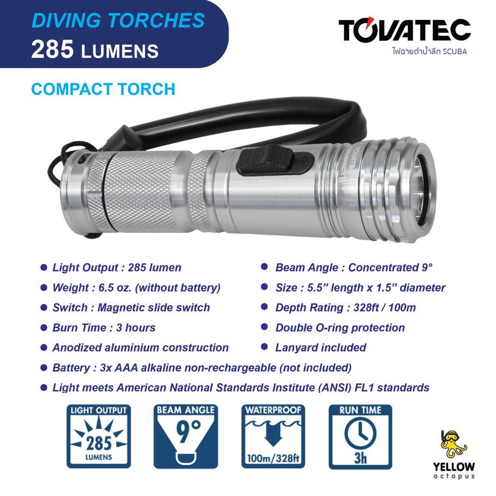 ไฟฉายดำน้ำลึก Tovatec Compact Torch  (NIGHT DIVE TORCH)