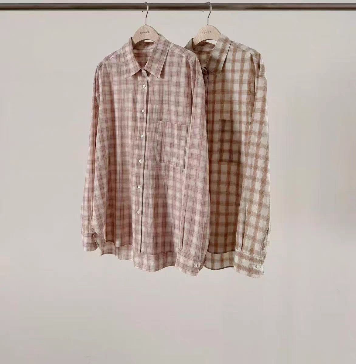 พร้อมส่ง OUCE Plaid Loose Shirt เชิ้ตลายสก็อตทรงหลวม โทนมินิมอลเกาหลี