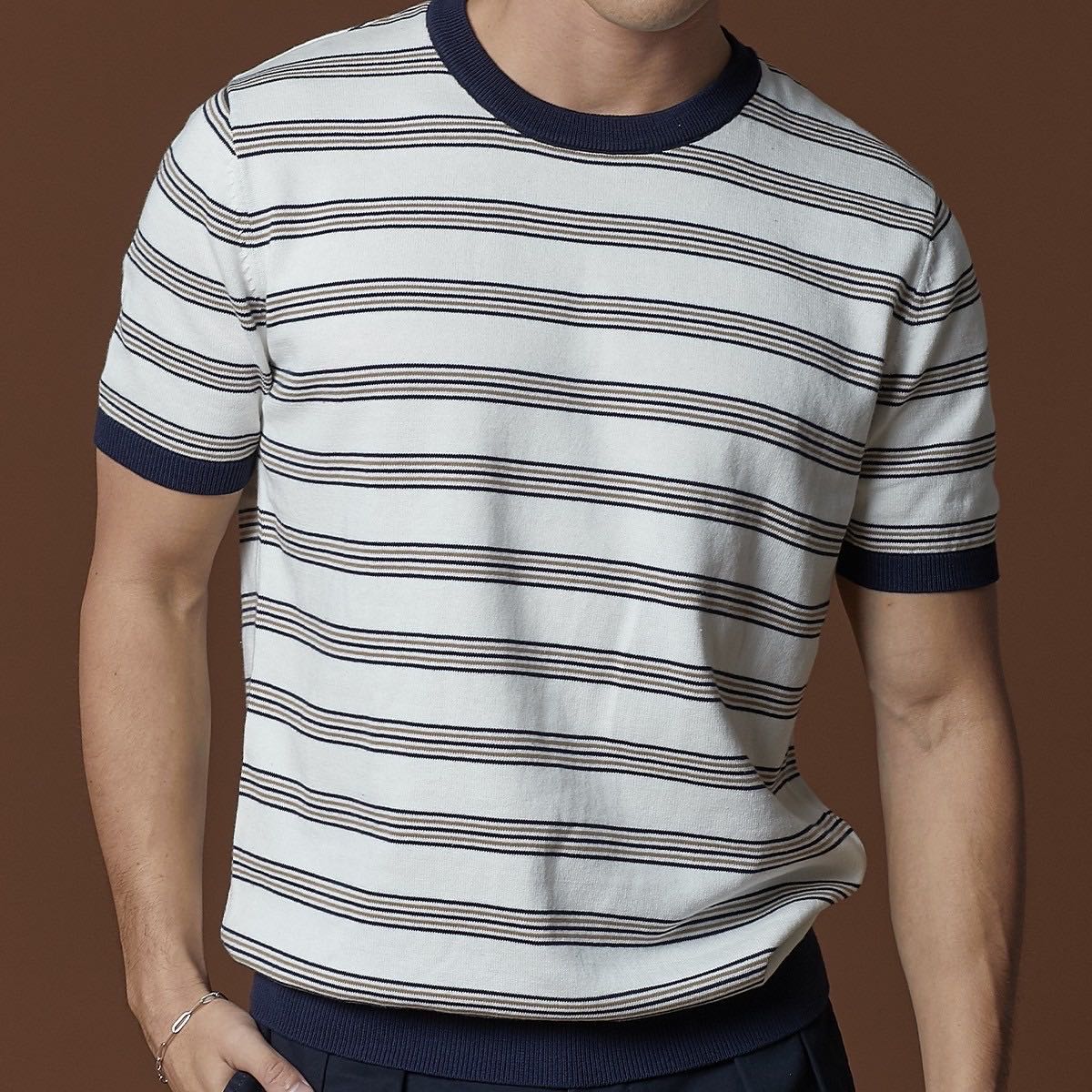 URBAN STRIPED KNIT TEE - BROWN 