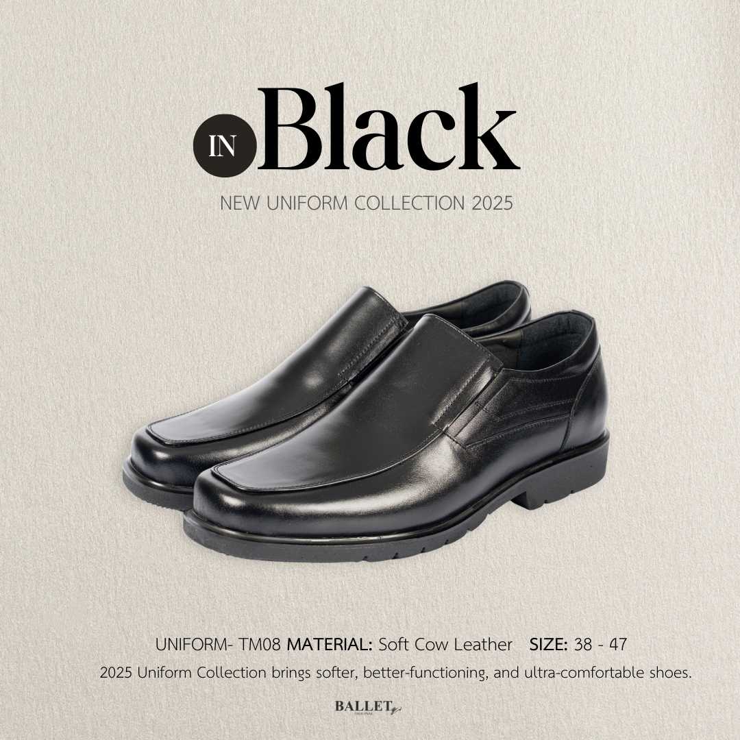 Uniform - TM09 สีดำ รองเท้าผู้ชายทรง Loafer หัวเหลี่ยมกลางพอดี