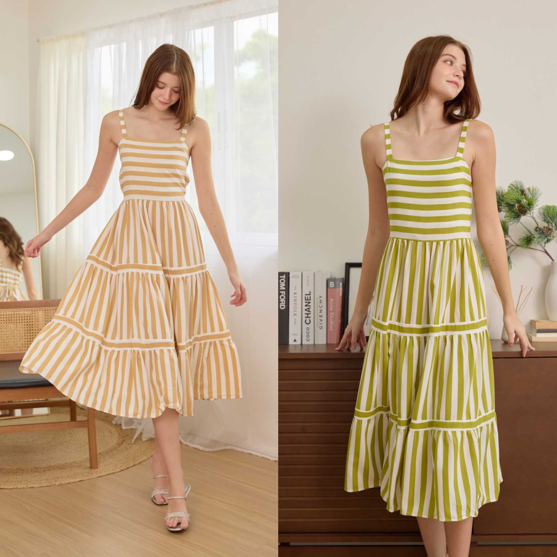 (พร้อมส่ง) Ramsita Jinny Stripe Maxi Dress แมกซี่เดรสลายทาง ชุดไปคาเฟ่ ชุดไปทะเล