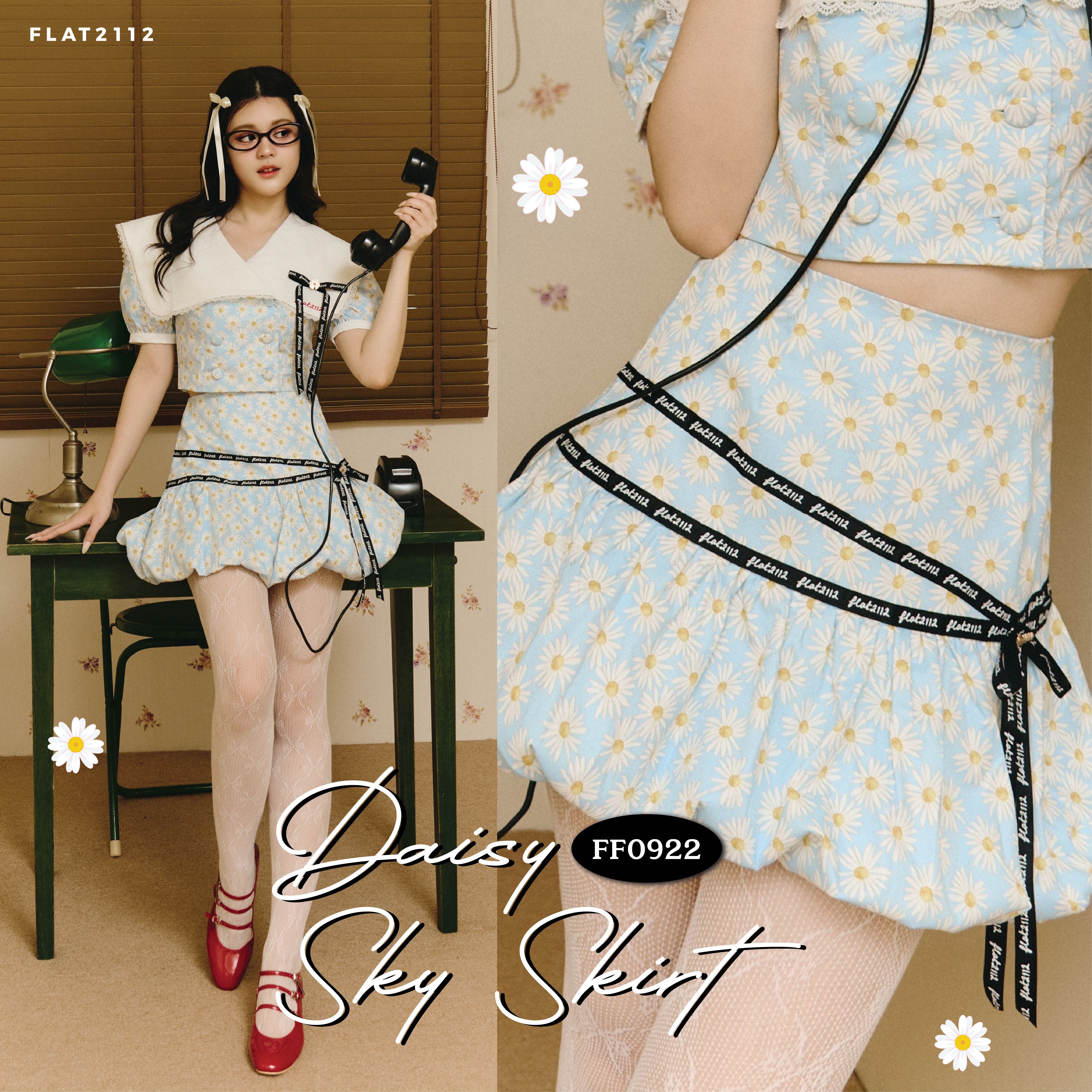 FLAT2112 FF0922 : DAISY SKY SKIRT กระโปรงบอลลูน กระโปรงลายพิมพ์ดอกไม้