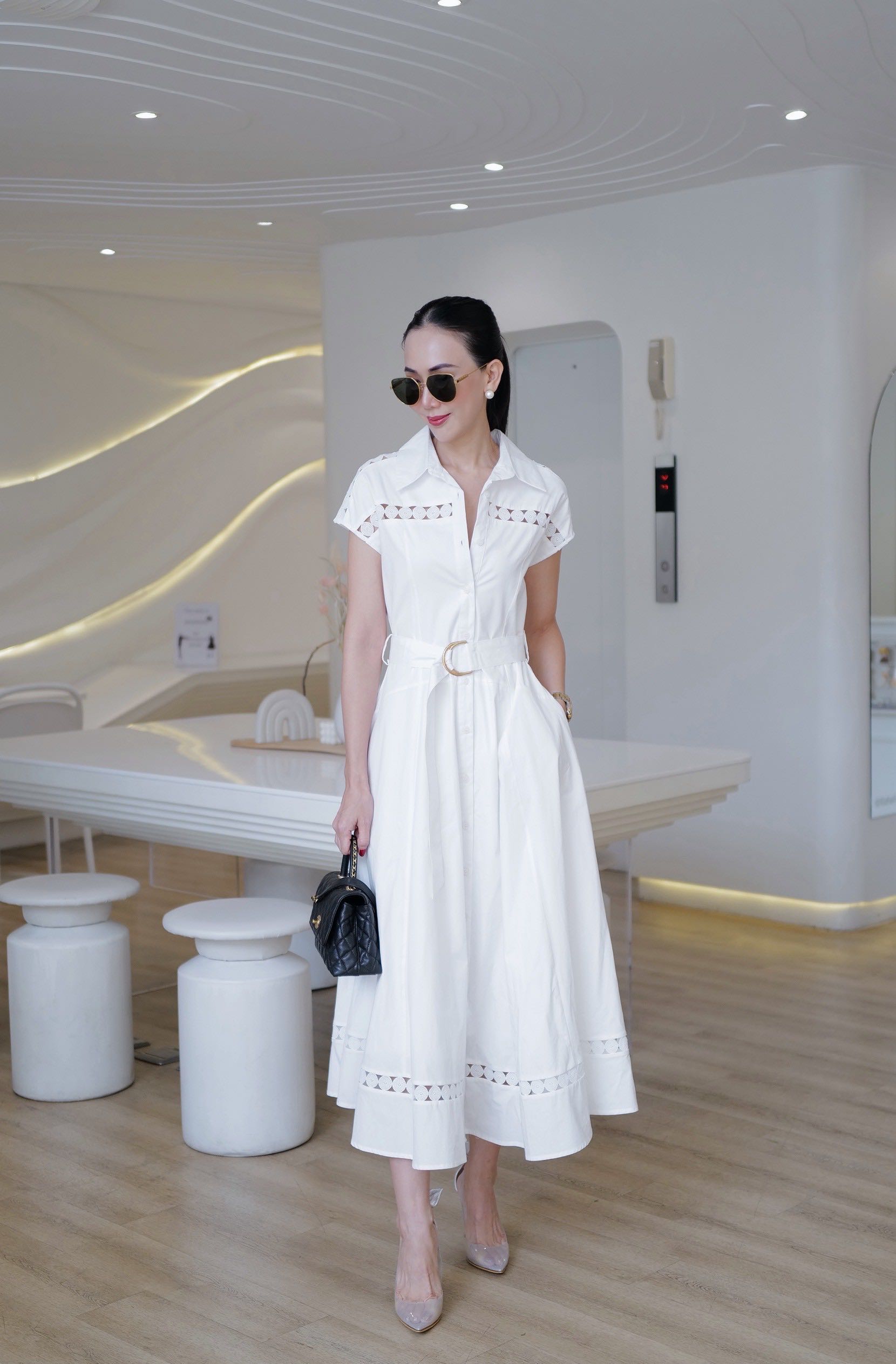 (Pre-order)COTTON WHITE DRESS WHITE BELT (P970001)
