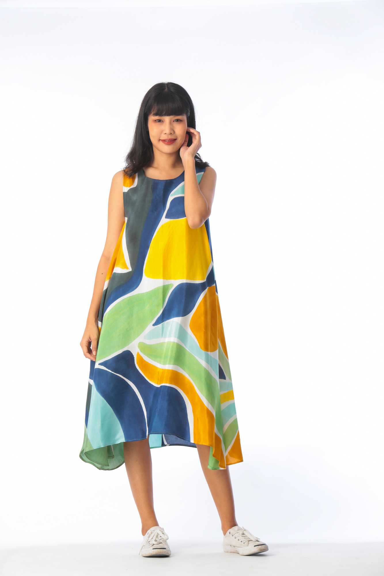 (Pre-order) Sac Sleeveless Dress Cotton Silk Hand paint