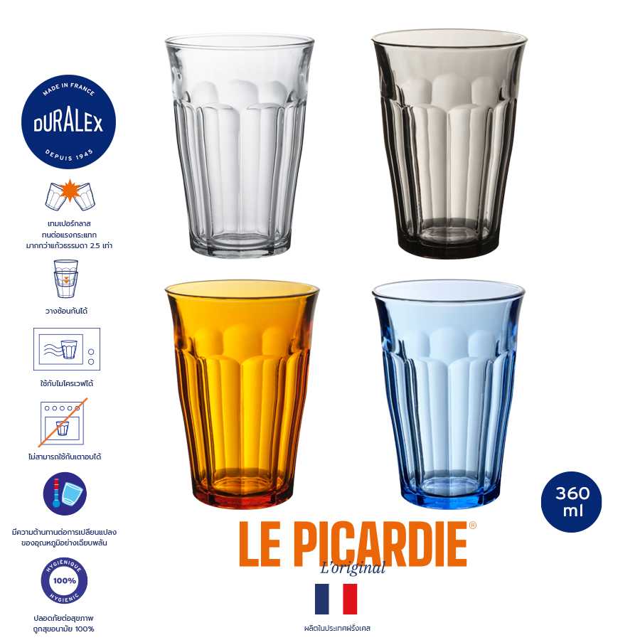แก้วน้ำ Duralex Picardie 360 ml แก้วกาแฟ เบียร์ tempered glass (1 ใบ)