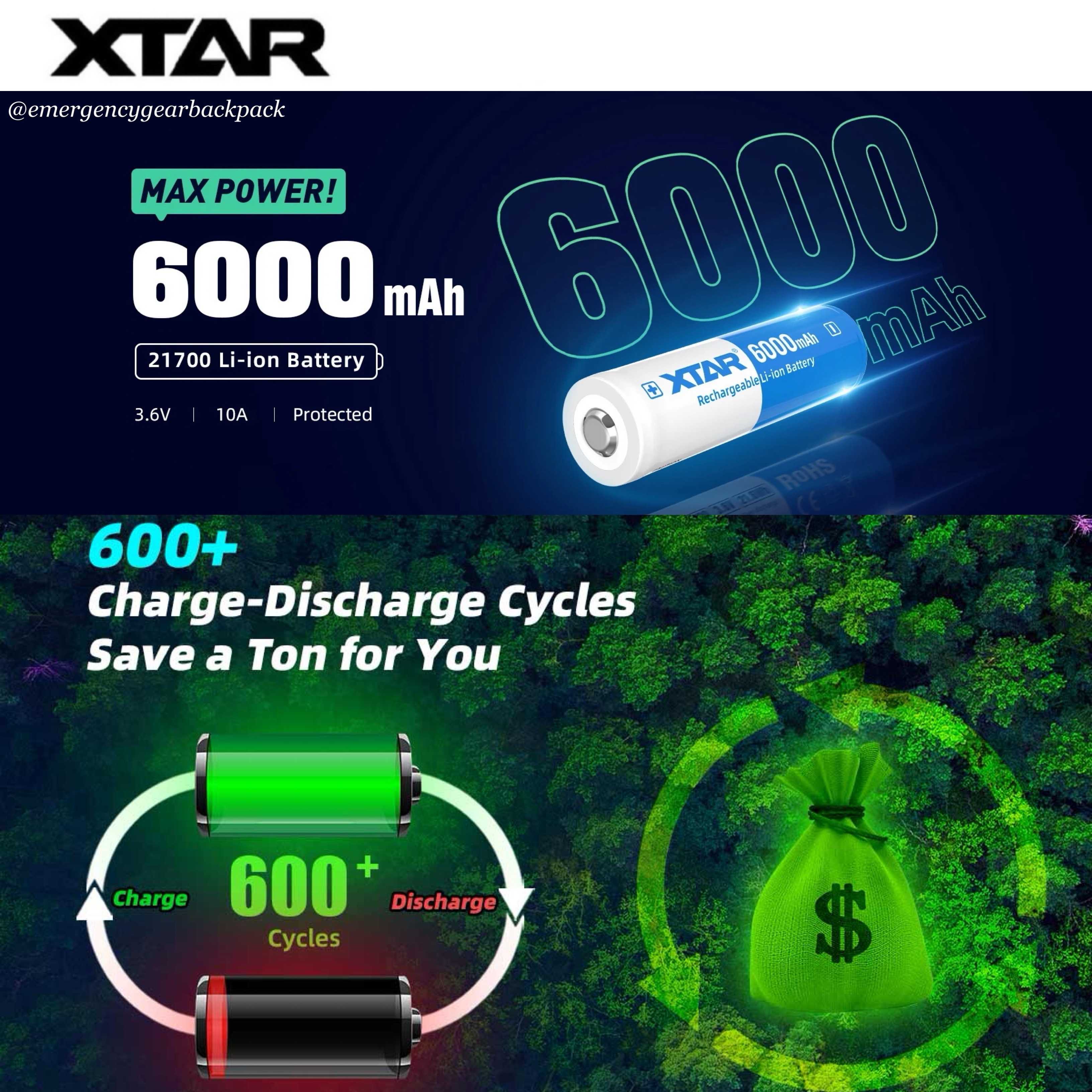 XTAR 21700 6000mAh 3.6V 10A Li-ion Rechargeable Battery