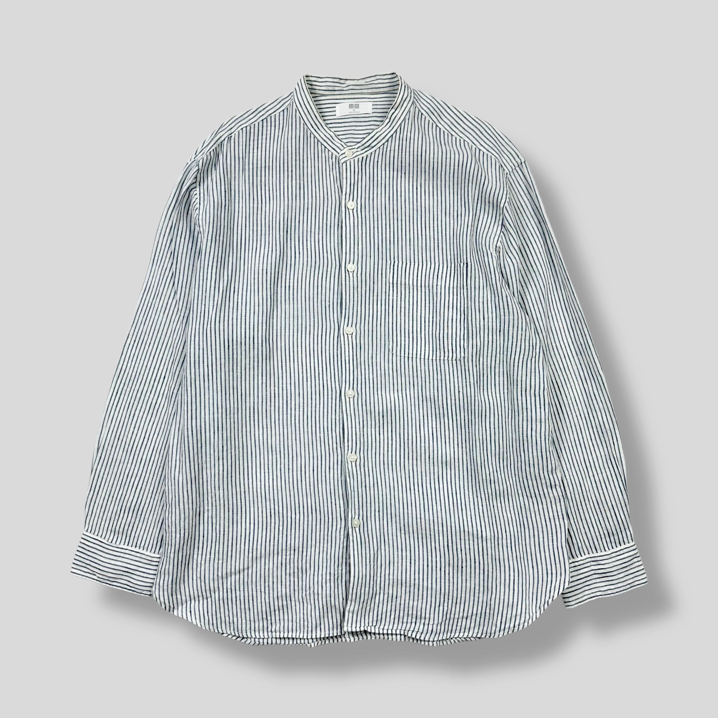 UNIQLO PREMIUM LINEN STAND COLLAR POCKET SHIRT 