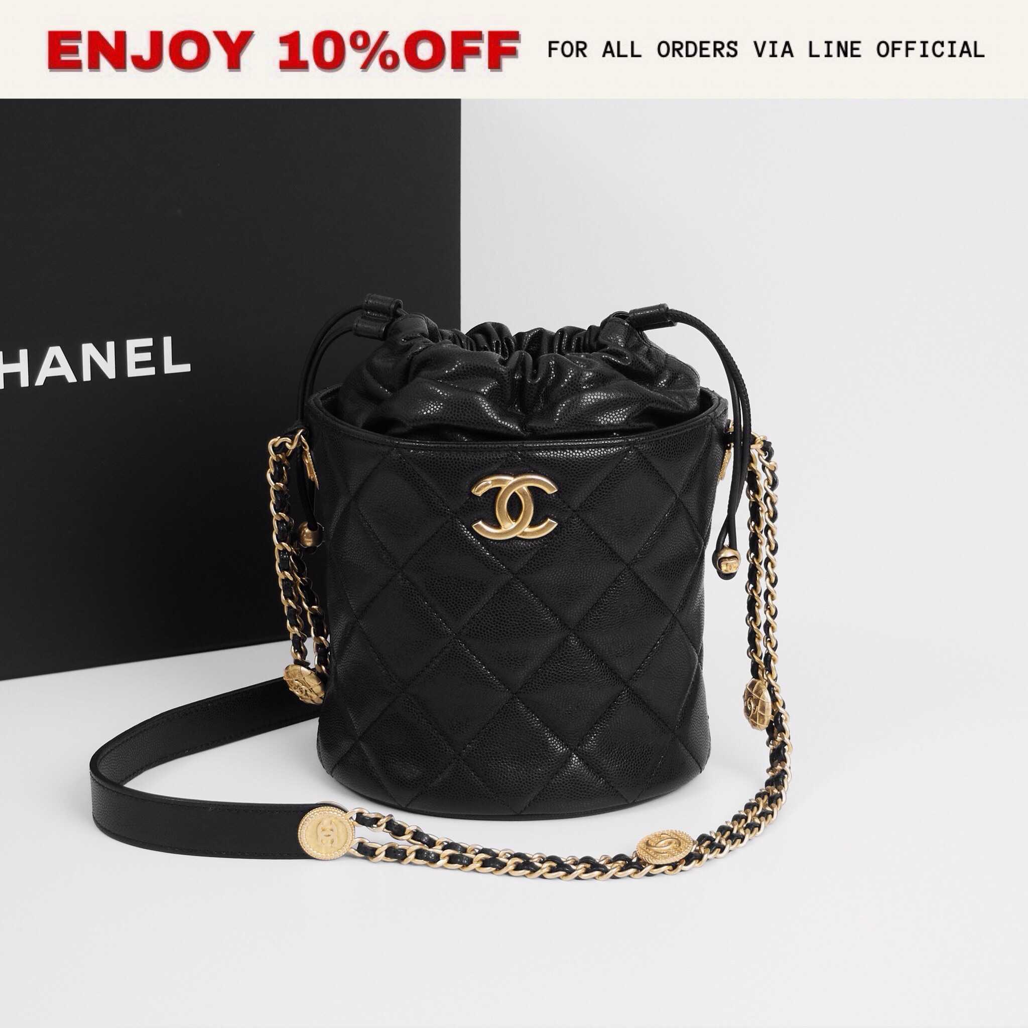 📍USED📍CHANEL Small Bucket With Coins Detial Strap สี Black Caviar GHW Microchip | Bag