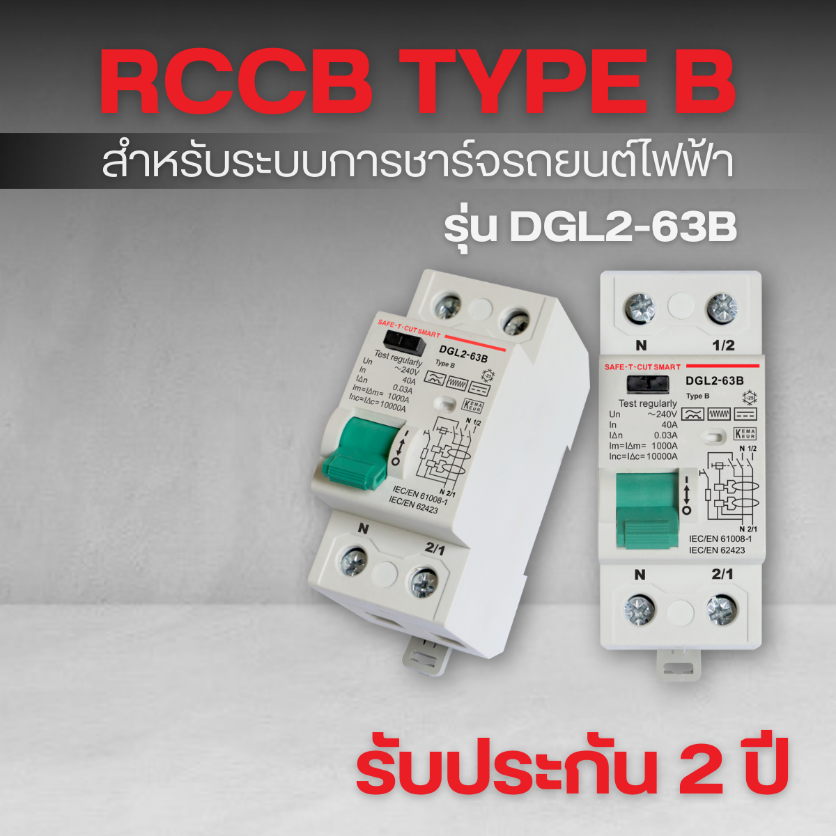 RCCB TYPE B รุ่น DGL2-63B 2P/40A 30mA