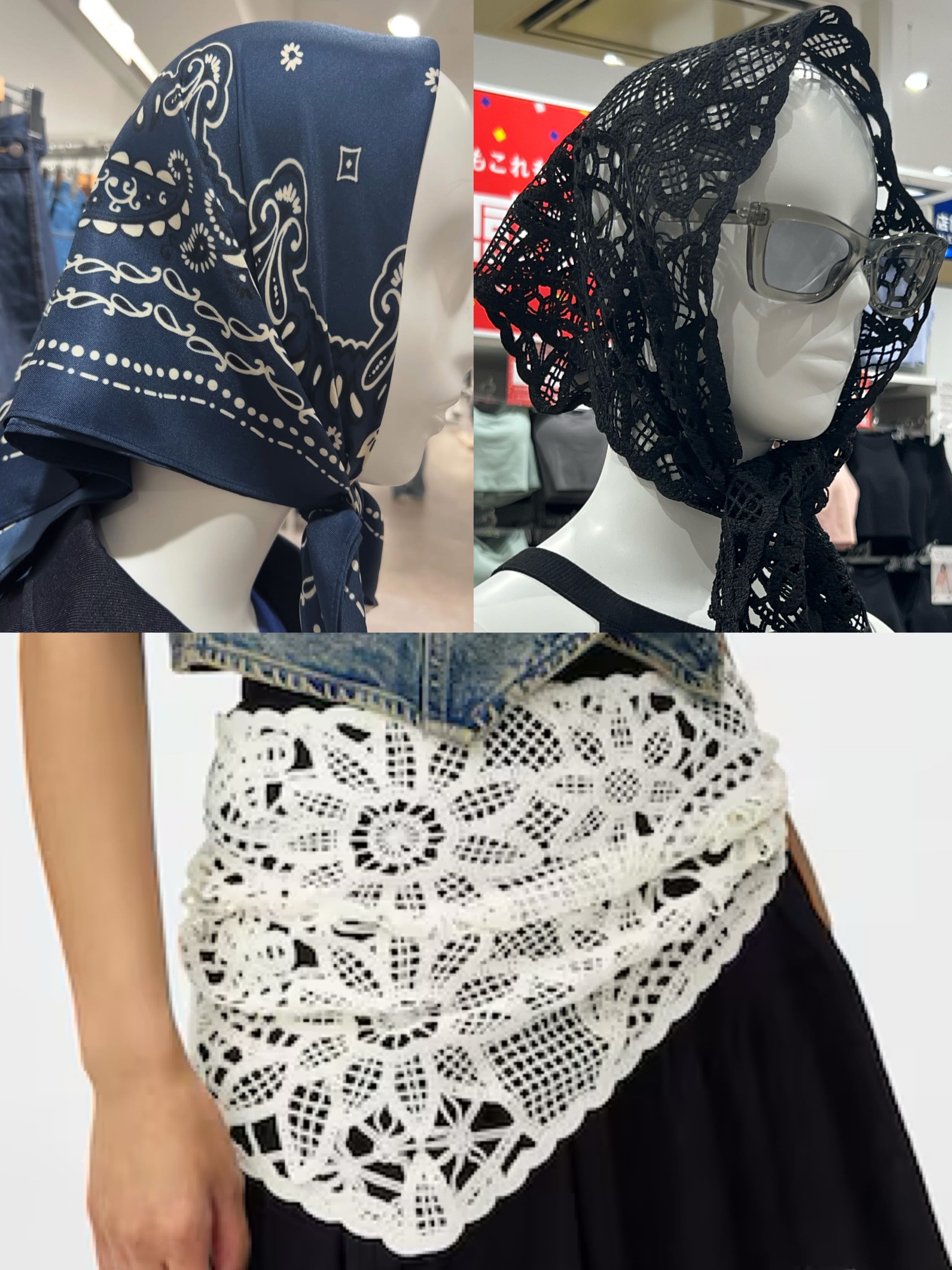 🇯🇵 GU  Paisley Scarf 55x55 cm | Lace Scarf 35x130 cm