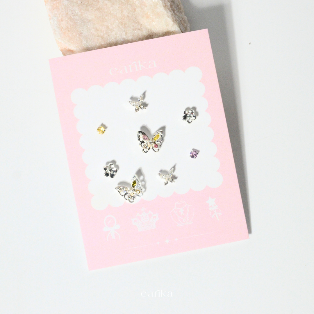earika.earrings - candy buttie set เซ็ตต่างหูผีเสื้อก้านเงินแท้ คนแพ้ง่ายใส่ได้