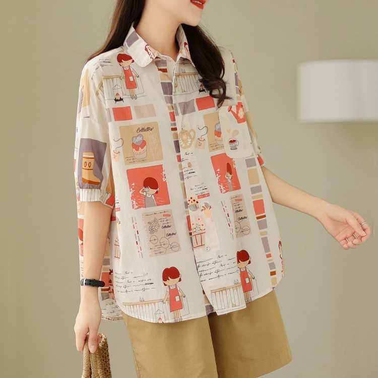 เสื้อเชิ้ตทรง oversize ลายการ์ตูนน่ารักสุดๆ ผ้านิ่มนุ่มใส่แล้วเย็นสบาย