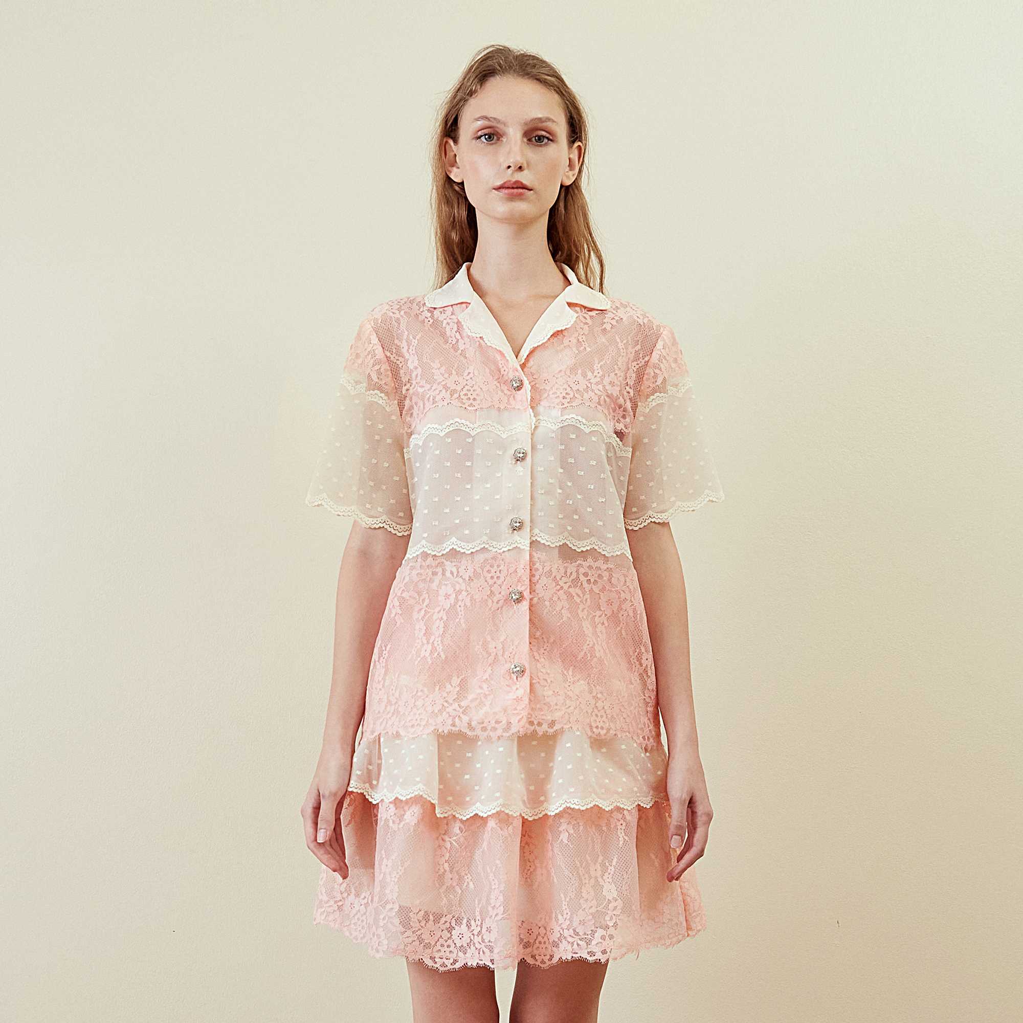 Orange blouse with lace organza