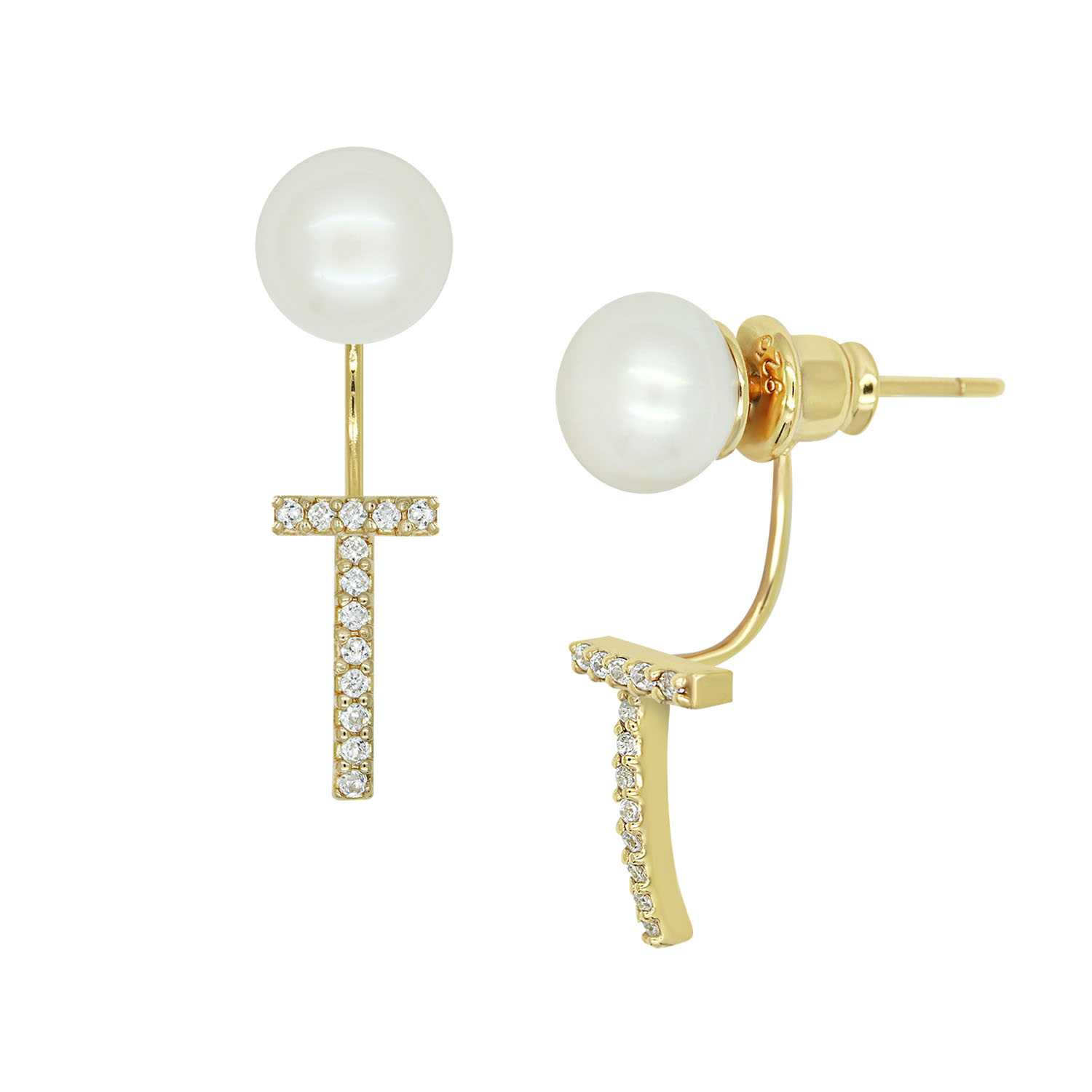 Initial  Pearl Stud Earring [Gold] T-Z