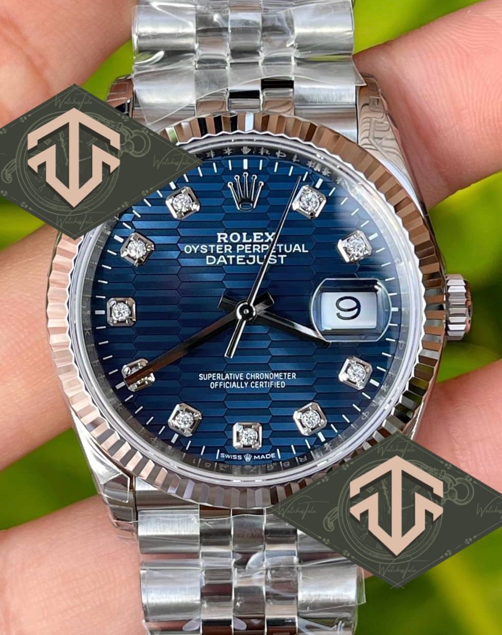 Rolex Datejust 36 mm. Blue Motif Fluted Bezel Jubilee Ref.126234 VSF