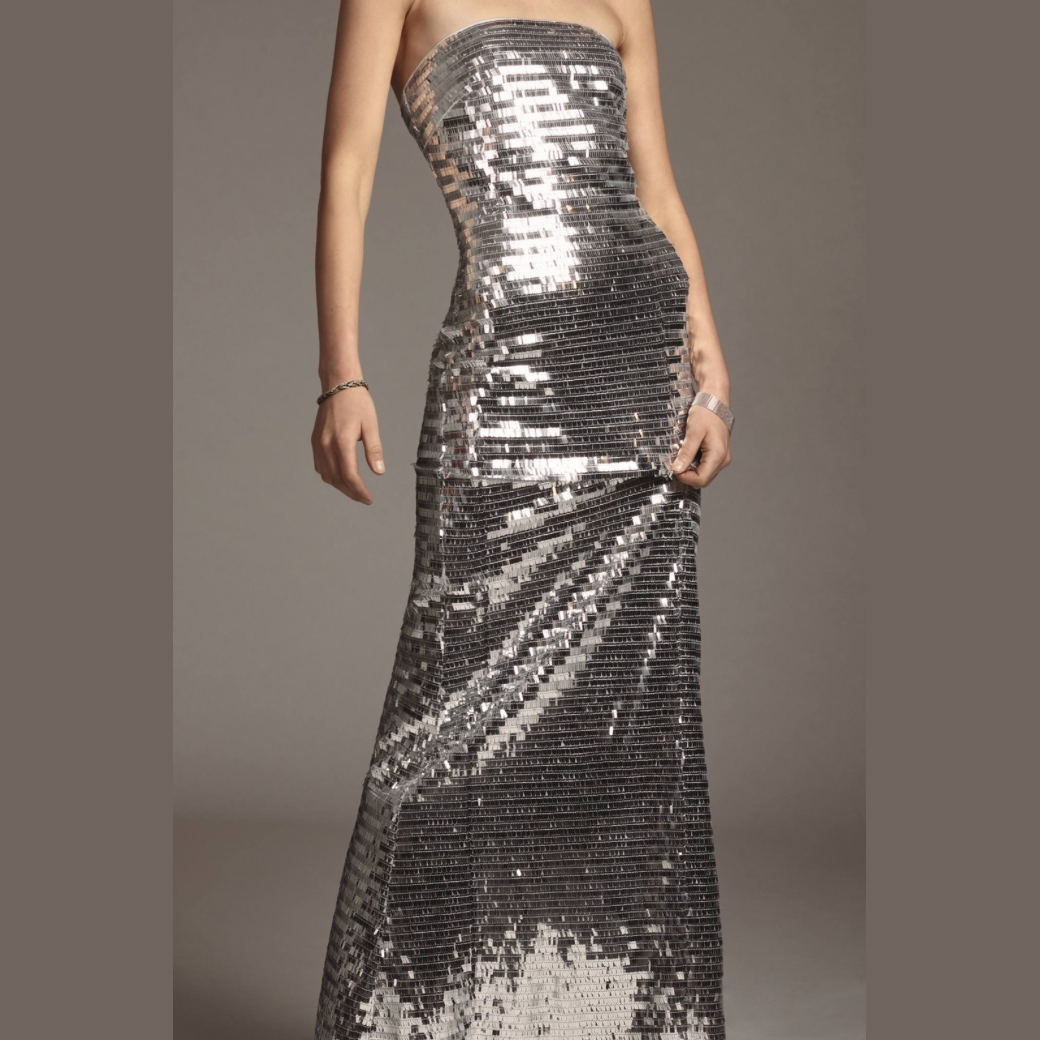 SIMONMILLER SCULPTY STRAPLESS SEQUIN DRESS - SATELLITE SILVER