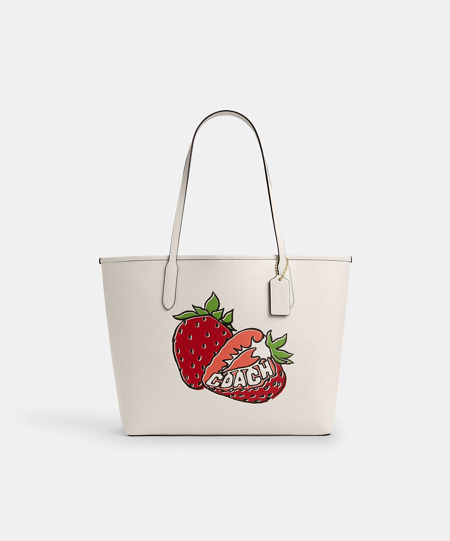COACH CITY TOTE BAG WITH STRAWBERRY GRAPHIC CAL64 IMCAH