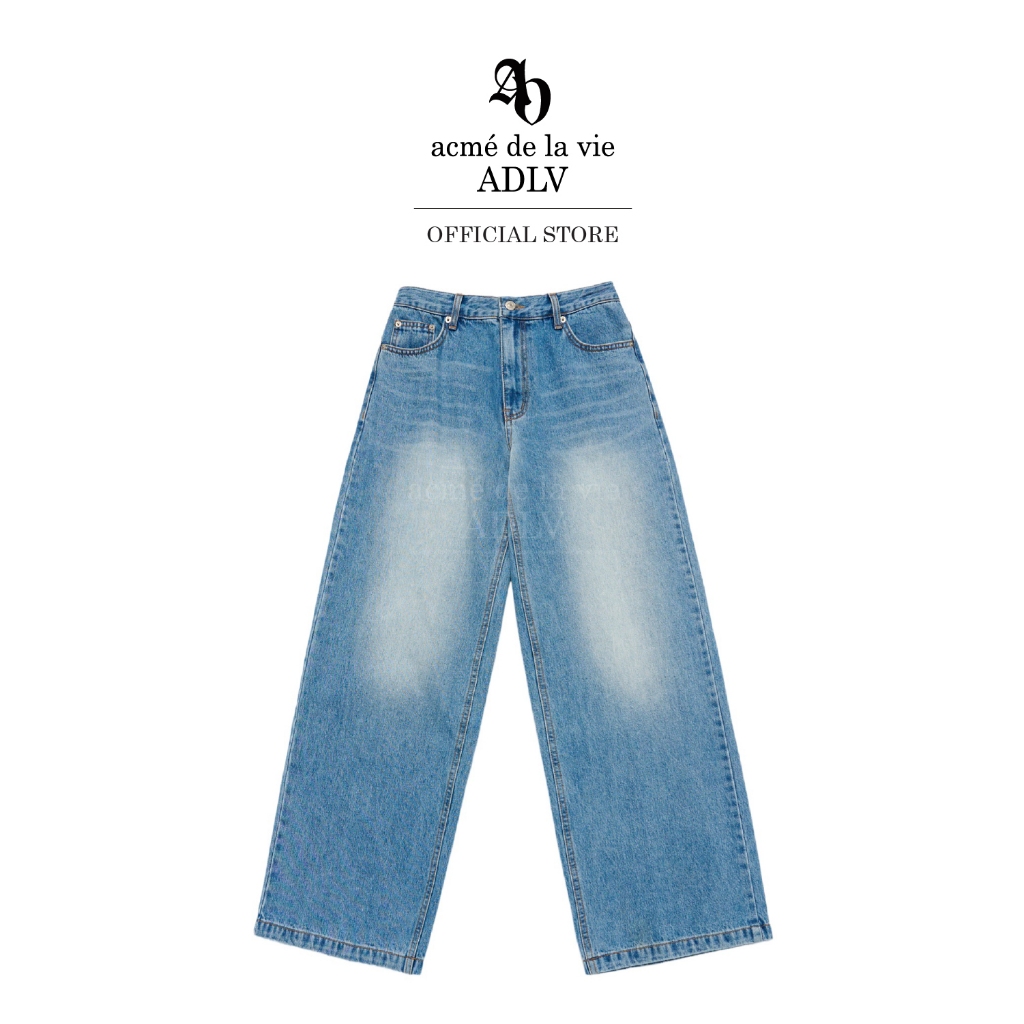 ADLV [acme de la vie] กางเกงยีนส์ รุ่น Cat Brush Washing Semi Wide Woman Denim Pants Blue