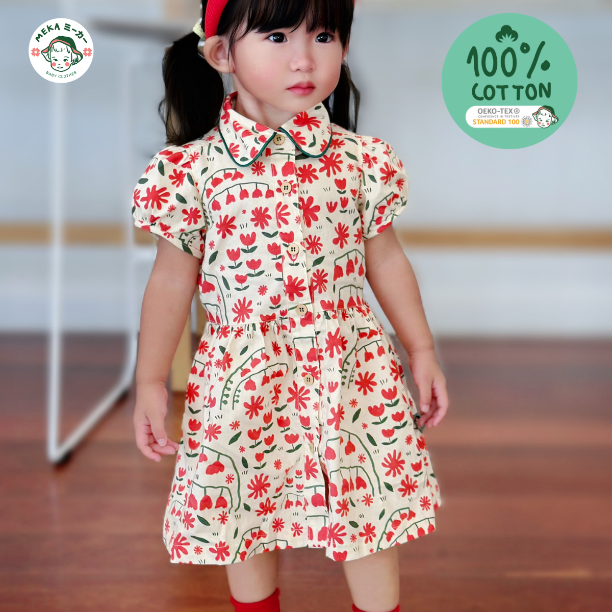 ชุดเดรส เด็กผู้หญิง Cotton 100% ลาย Flower of Joy Dress