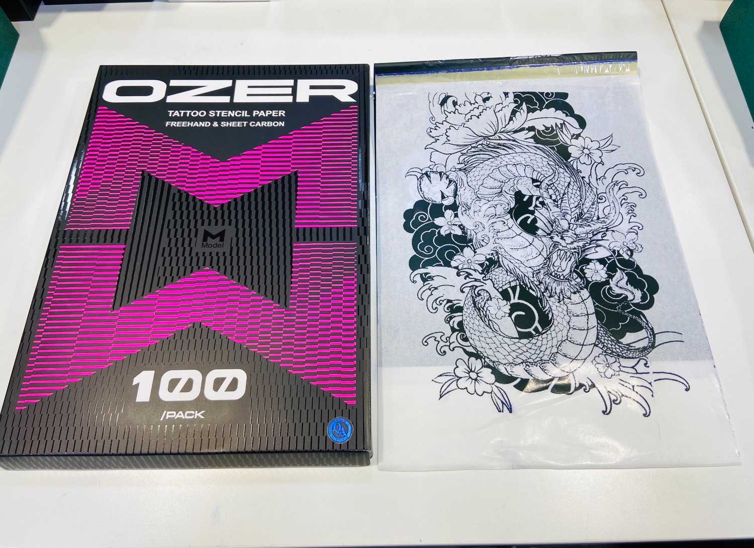 กระดาษลอกลายOzer แพคสีชมพู 100 แผ่น , 50 แผ่น OZER M THERMAL PAPERS หมึกสีน้ำเงินเข้ม ขนาดA4