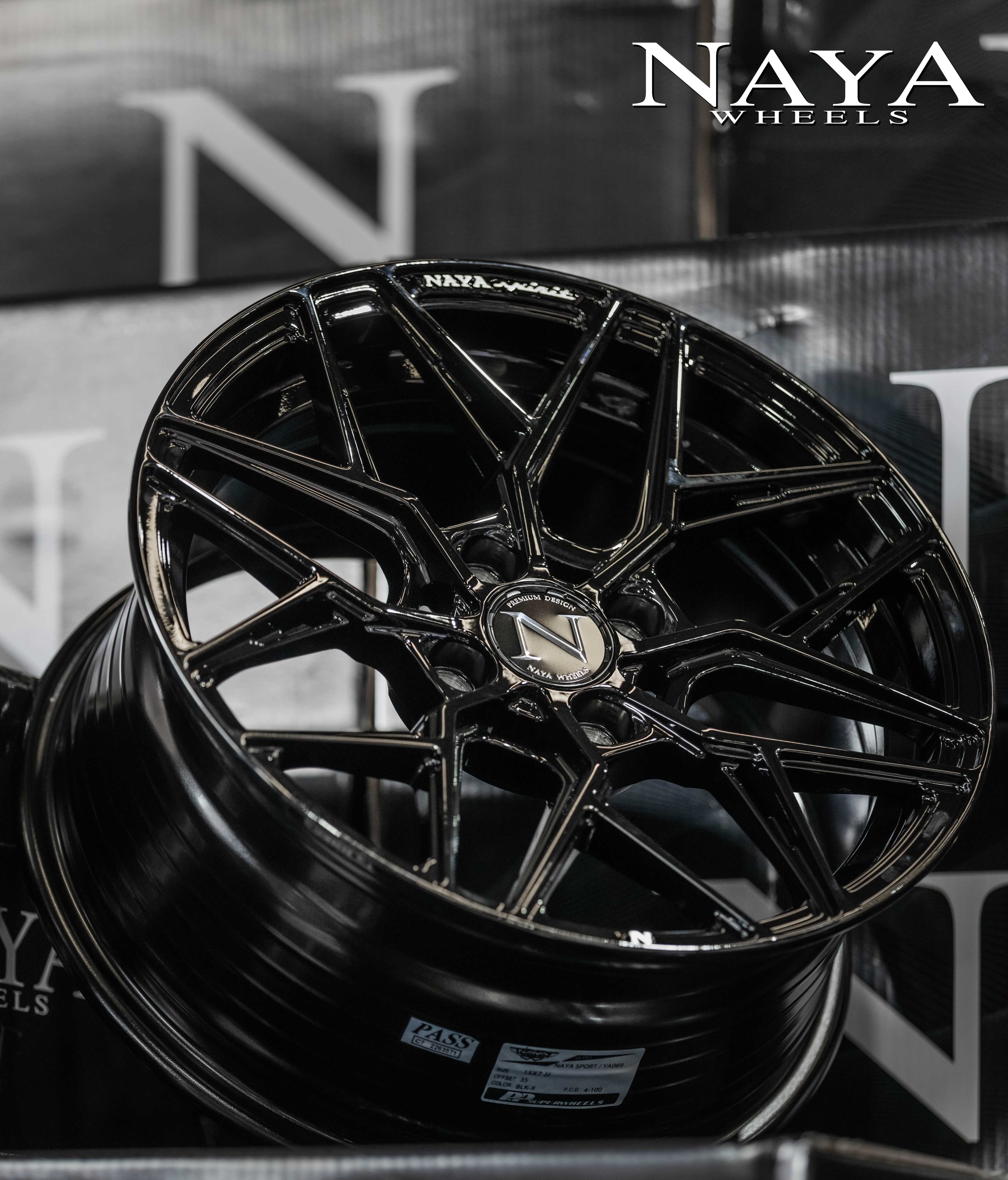 แม็กซ์ NAYA SPORT(YA069) 15X7.0 4X100 ET35 CB.67.1 BLK/X  (สีดำทั้งวง+CNCตัวหนังสือ)