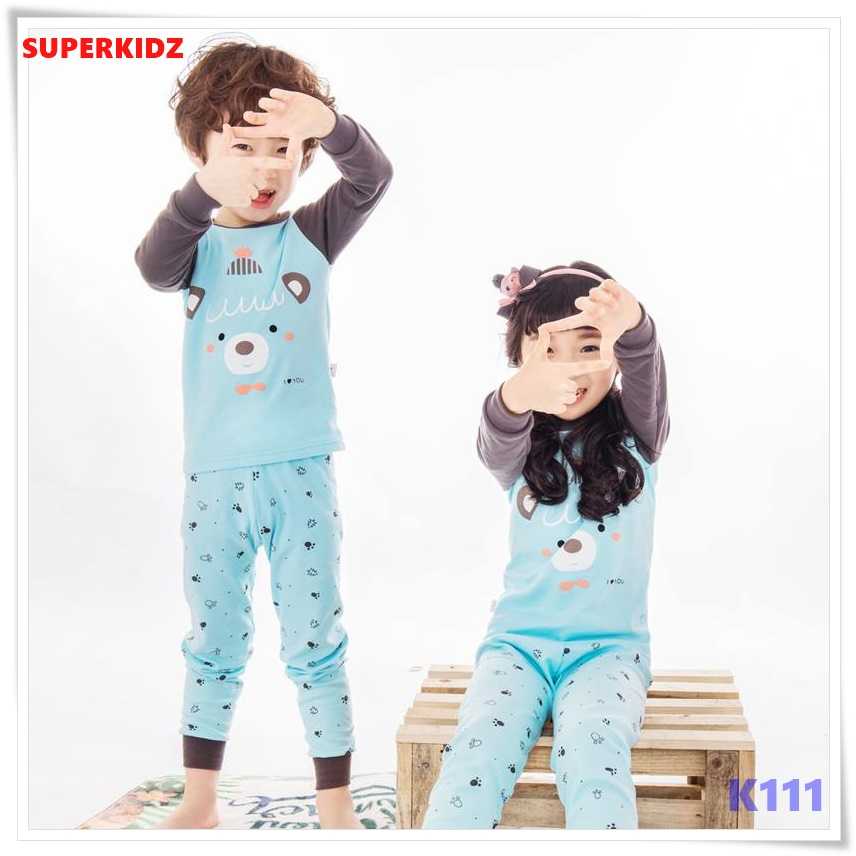 K111 ชุดนอนเด็ก ชุดนอนเด็กสไตส์เกาหลี ผ้านิ้มใส่สบายลายน่ารัก 100% COTTON ฺ By Superkidz