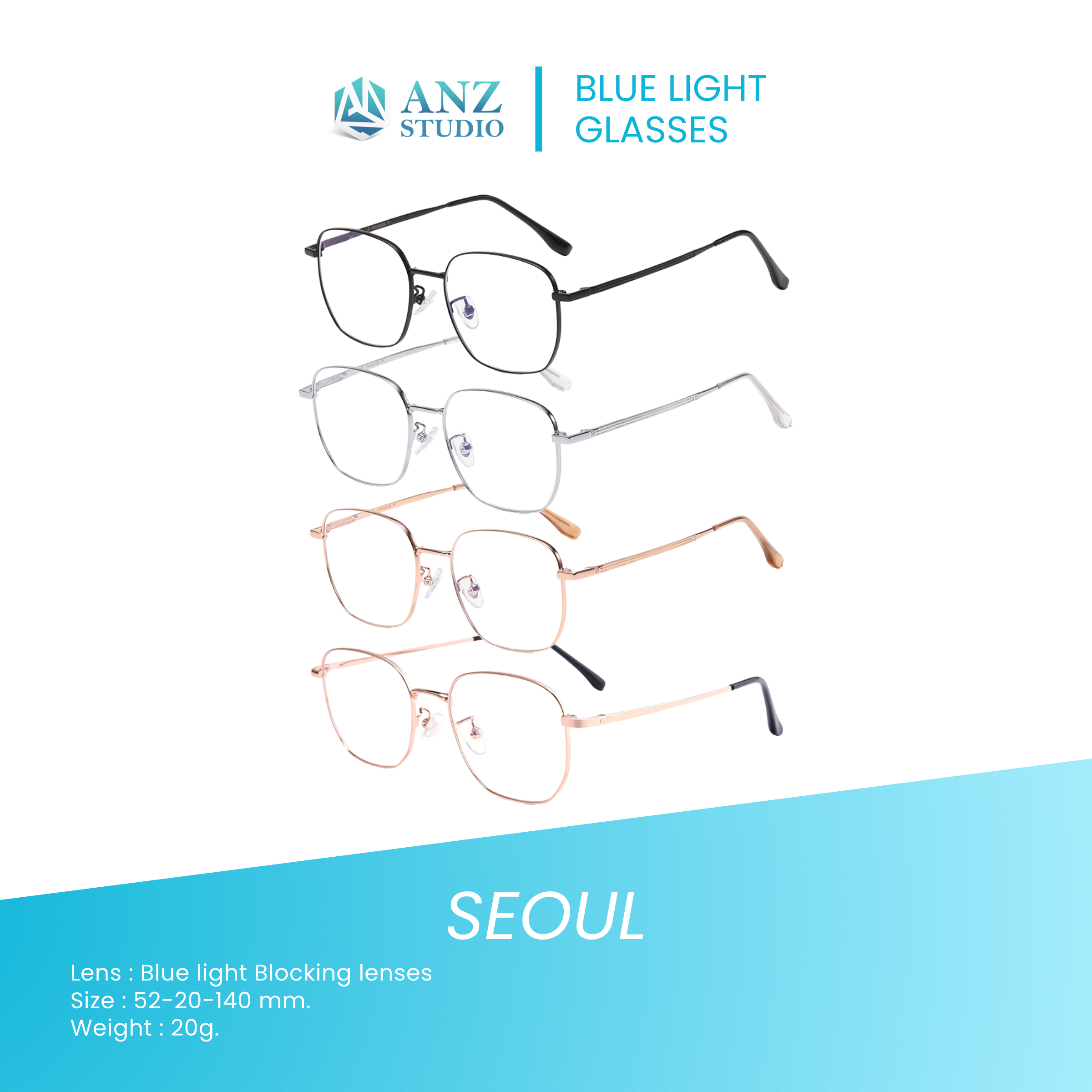 ANZ STUDIO แว่นกรองแสงสีฟ้า เลนส์ถนอมสายตา รุ่น Seoul เลนส์ BlueBlock ป้องกันแสงสีฟ้า 98%