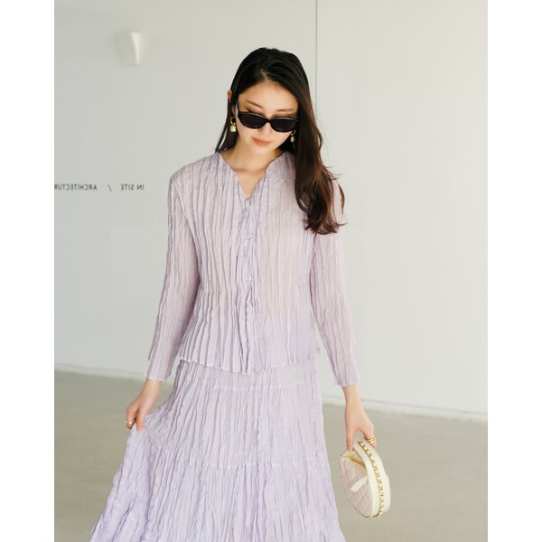 2MUAY รุ่น GJO3283 เสื้อผู้หญิง เสื้อพลีทคุณภาพ ม่วงสี FREE SIZE V NECK BUTTON FRONT PLEATED TOP