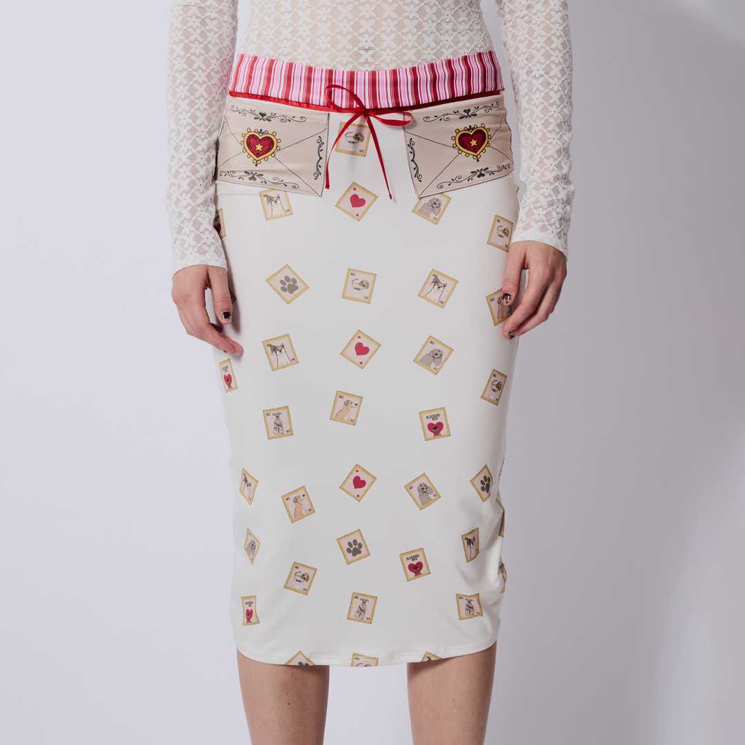 BLACKDOG BKK-AW2418-Printed midi skirt-กระโปรงผ้ายืดพิมพ์ลาย