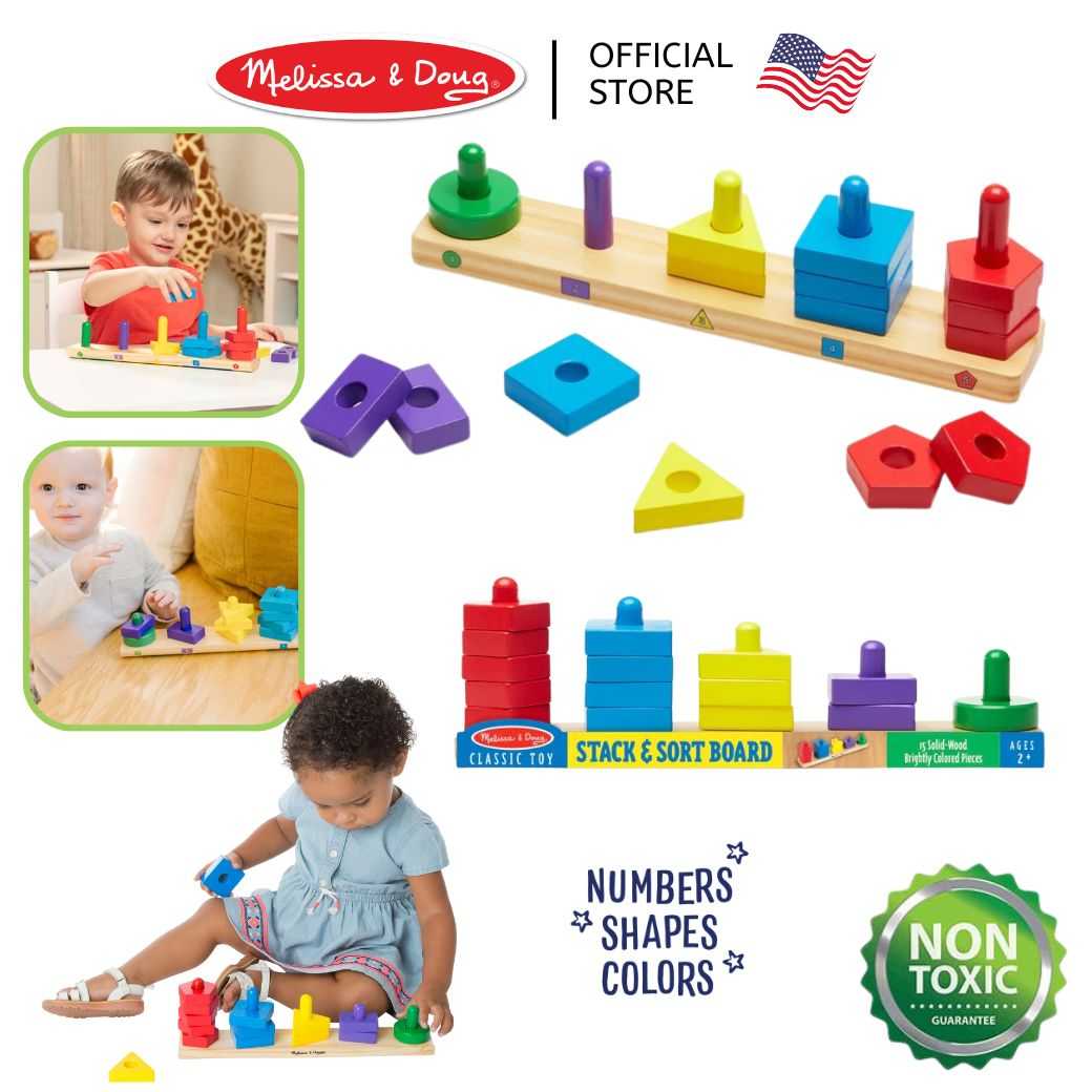 (ของแท้ USA) ของเล่น นับเลข ต่อเรียง หอคอยสีรุ้ง แยกสี รูปทรง Melissa & Doug Stack & Sort Board 379