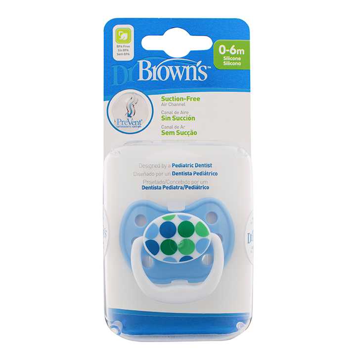 #จุกนมหลอก Dr.Brown's : DRBPV11408-GBX PreVent CLASSIC SHIELD Pacifier, Stage 1  0-6M - Blue, 1pk.