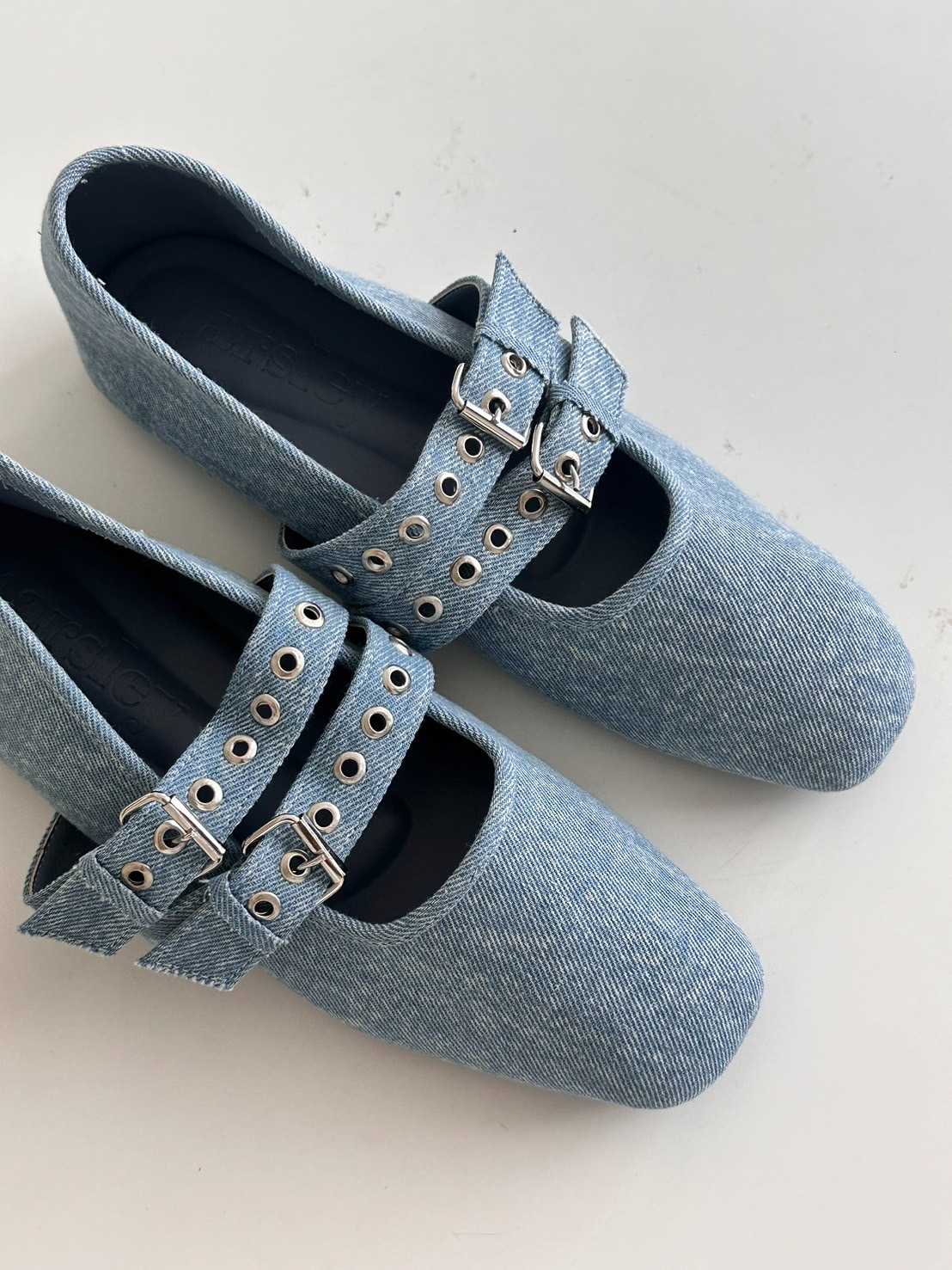 Ballerina Belt Flats Light Denim
