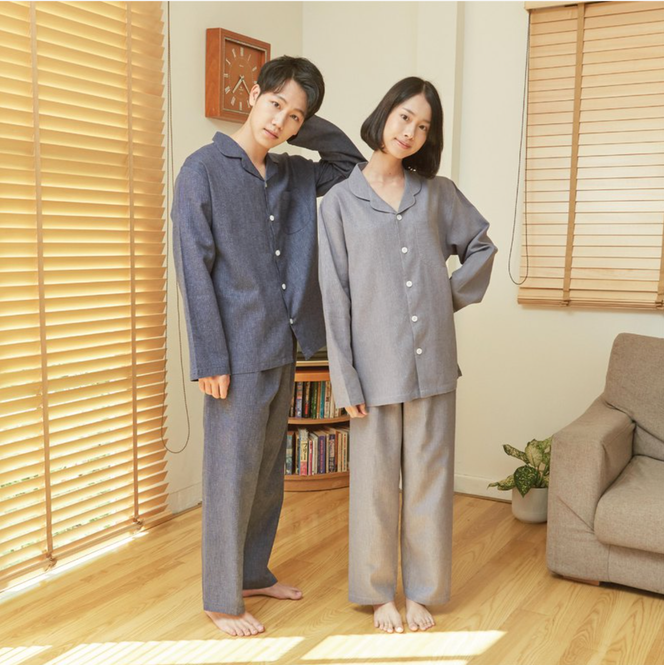 ชุดนอน in.house ชุดนอนผ้าลินิน แขนยาวขายาว ลาย
