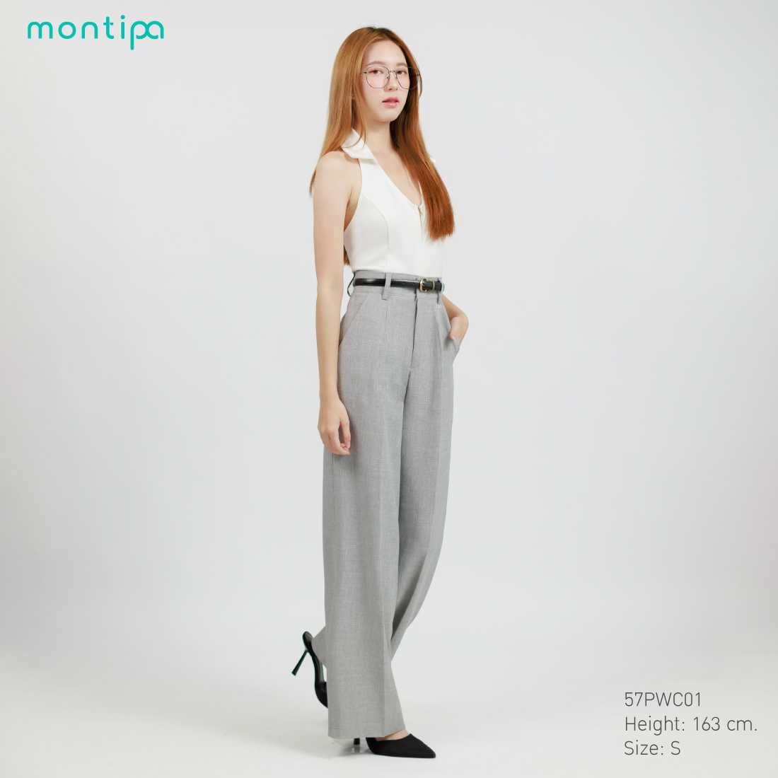 Montipa กางเกงทรงกระบอก ซิปหน้า ดีเทล symbolic logo ผ้า Comfort  57PWC01