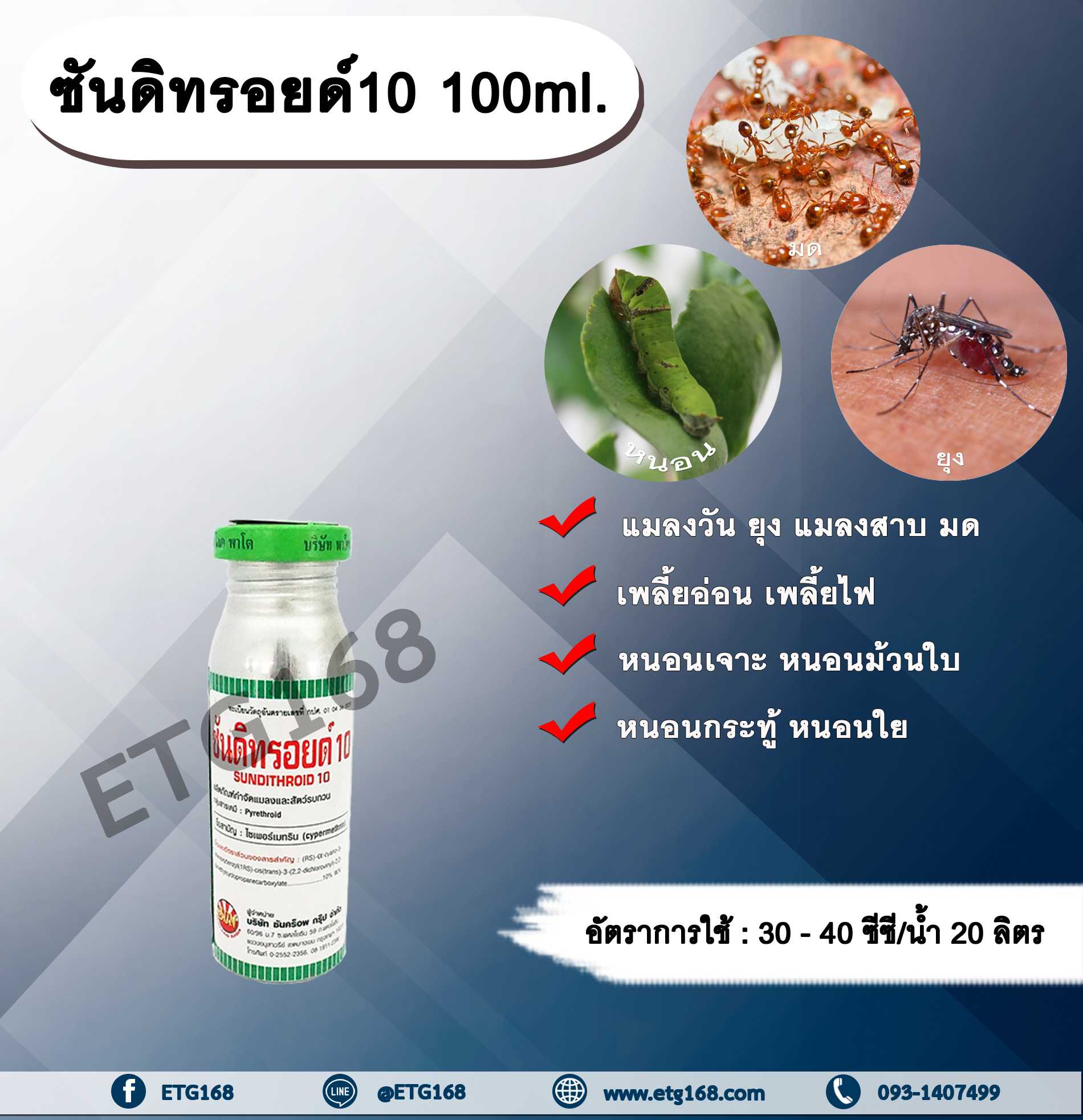 ซันดิทรอยด์ 10 100ml. ไซเพอร์เมทริน สารกำจัดแมลง หนอน เพลี้ย มด แมลง พ่นยุง แมลงสาบ