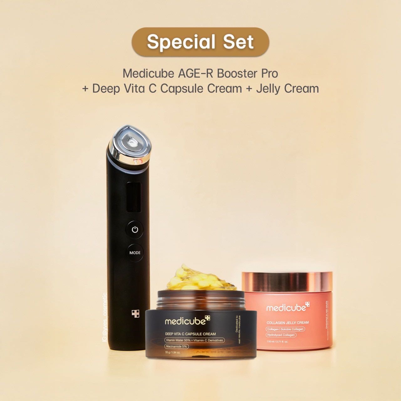 Set Medicube | Age-R Booster Pro (Black) + Vita C Capsule 50g + Jelly Cream 110ml