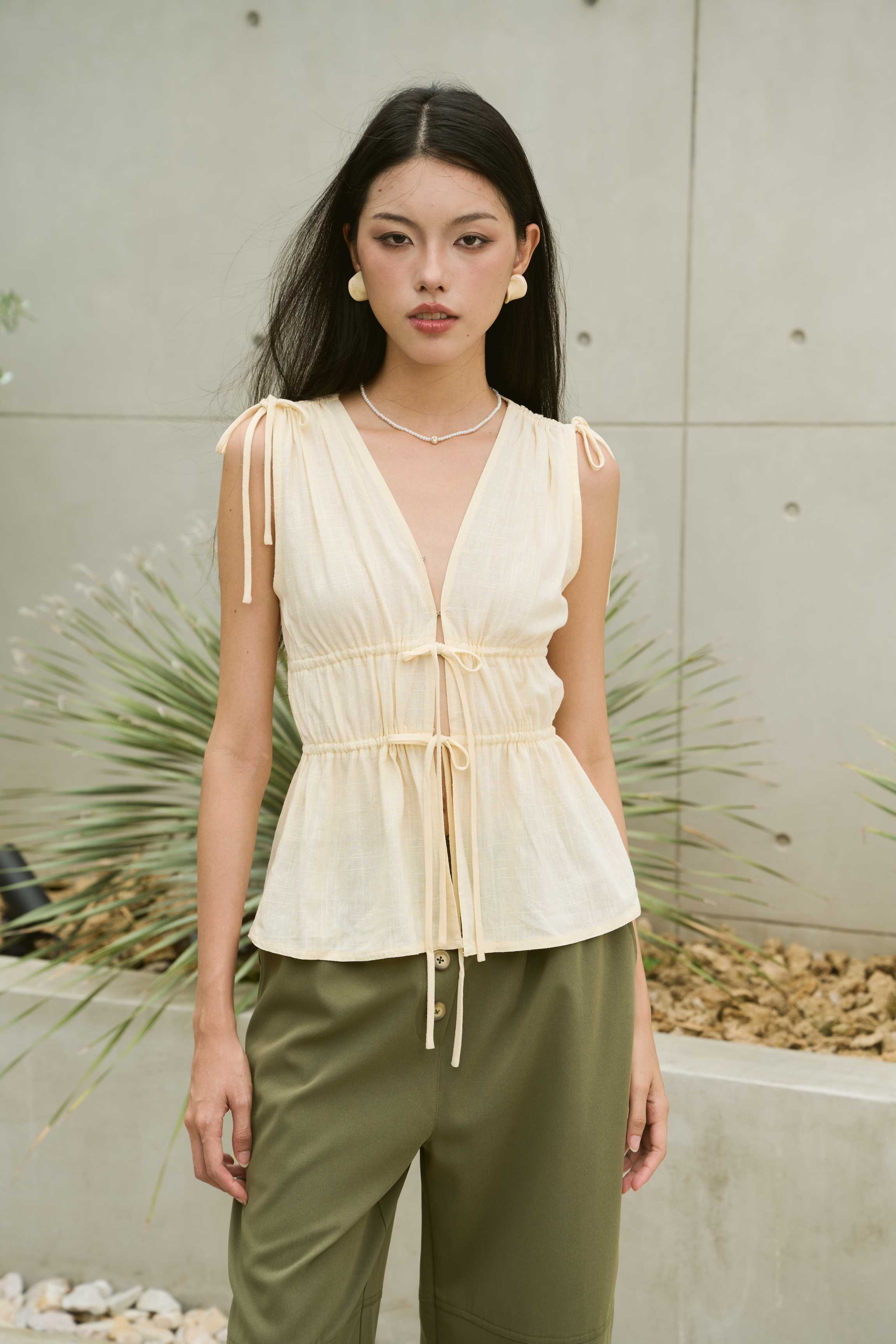 nichii - Mushroom เสื้อแขนกุด รูดเอว ผ้าคอตตอน