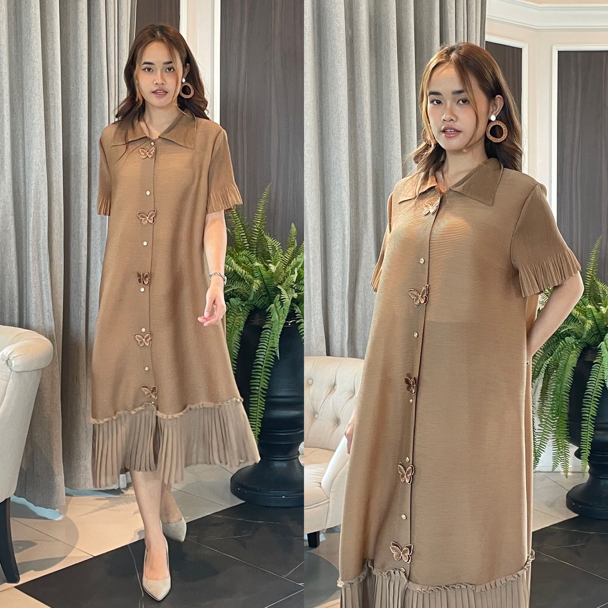 PleatByNisa A773 เดรสอัดพลีทผ้าพรีเมียม เนื้อผ้าคุณภาพ Polyester100%