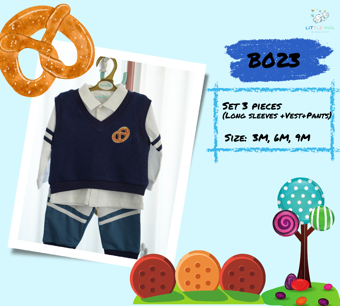 B023: Set 3 Pieces (Long Sleeve+Vest+Pants)