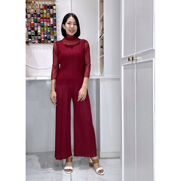 2MUAY รุ่น GJO5368/ GJO2542-9 เซ็ตพลีทคุณภาพ HIGH NECK LAYER TOP PANTS PLEATED SET 5 สี FREE SIZE