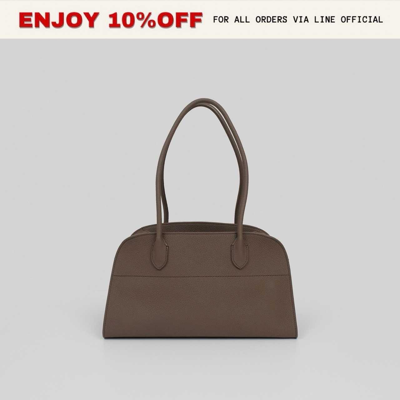 📍KEPT UNUSED📍THE ROW Margaux Shoulder 12 Matte Grained Calfskin Leather สี Smoked Taupe SHW | Bag