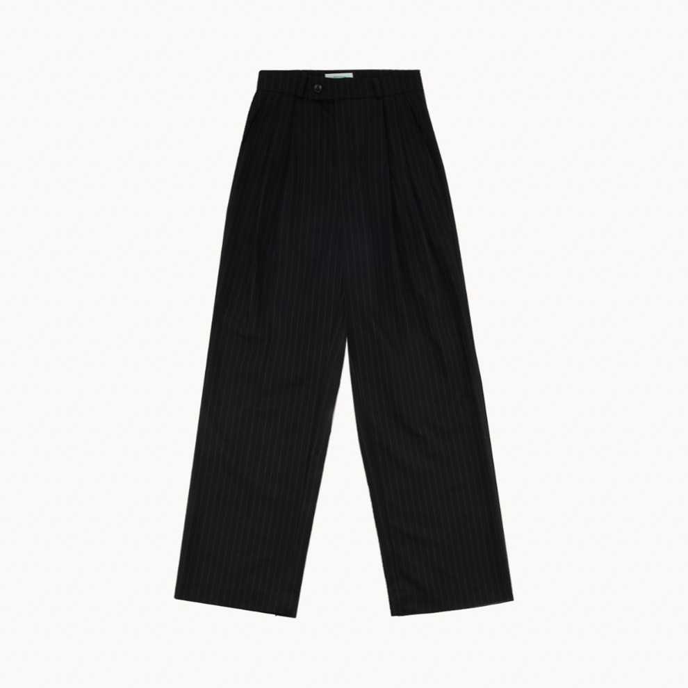 Basic Double Pleated Pants Dark Gray Large Pinstripe