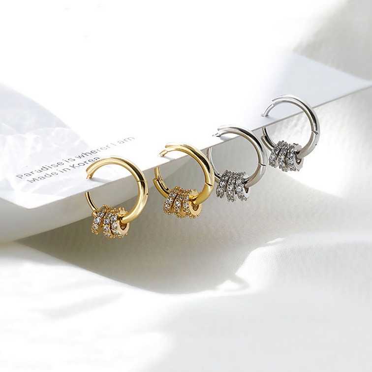 [พร้อมส่ง] ⛓️💎🩶✨ ต่างหูห่วงล้อมเพชร สีทอง/สีเงิน น่ารักจึ้งมาก | QE017