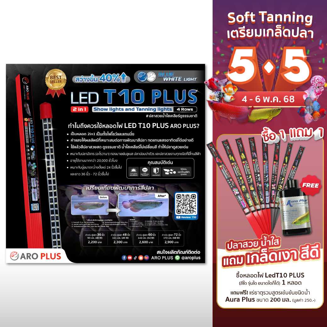 หลอดไฟ LED T10 Plus 2in1 แบบ 4 แถว  สีขาว-บลู 💡⚪🔵