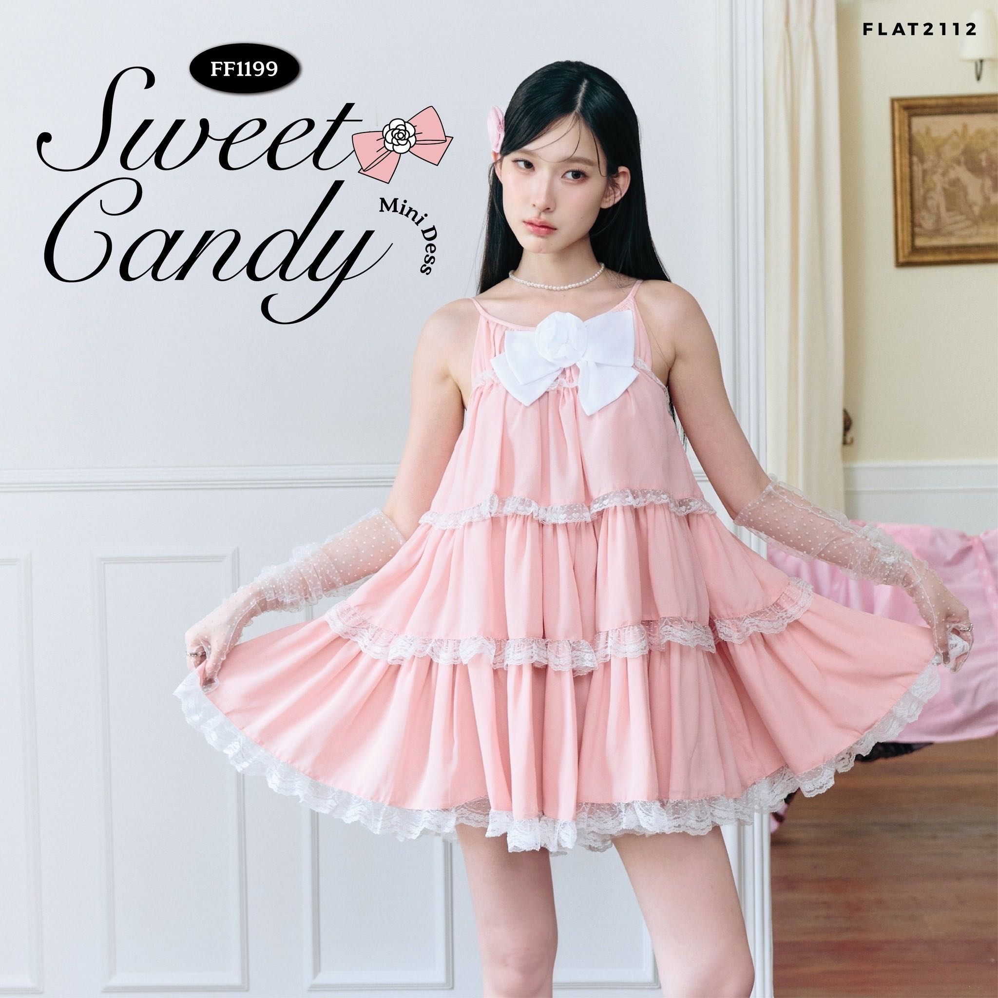 FLAT2112 : SWEET CANDY MINI DRESS มินิเดรสสุดคิ้วท์ ใส่สบาย โทนสีละมุน เดรสเรียบง่าย (FF1199)